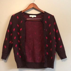 Loft Purple Button Up Cardigan with Cat Print